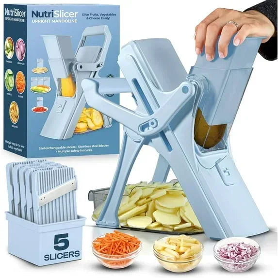 Emson Mandoline Slicer for Kitchen, All in 1 Mandolin Slicer for Food Works as Potato Slicer, Vegetable Slicer, Mandoline Food Slicer, French Fry Cutter with 5 Blades and Storage Container, Gray