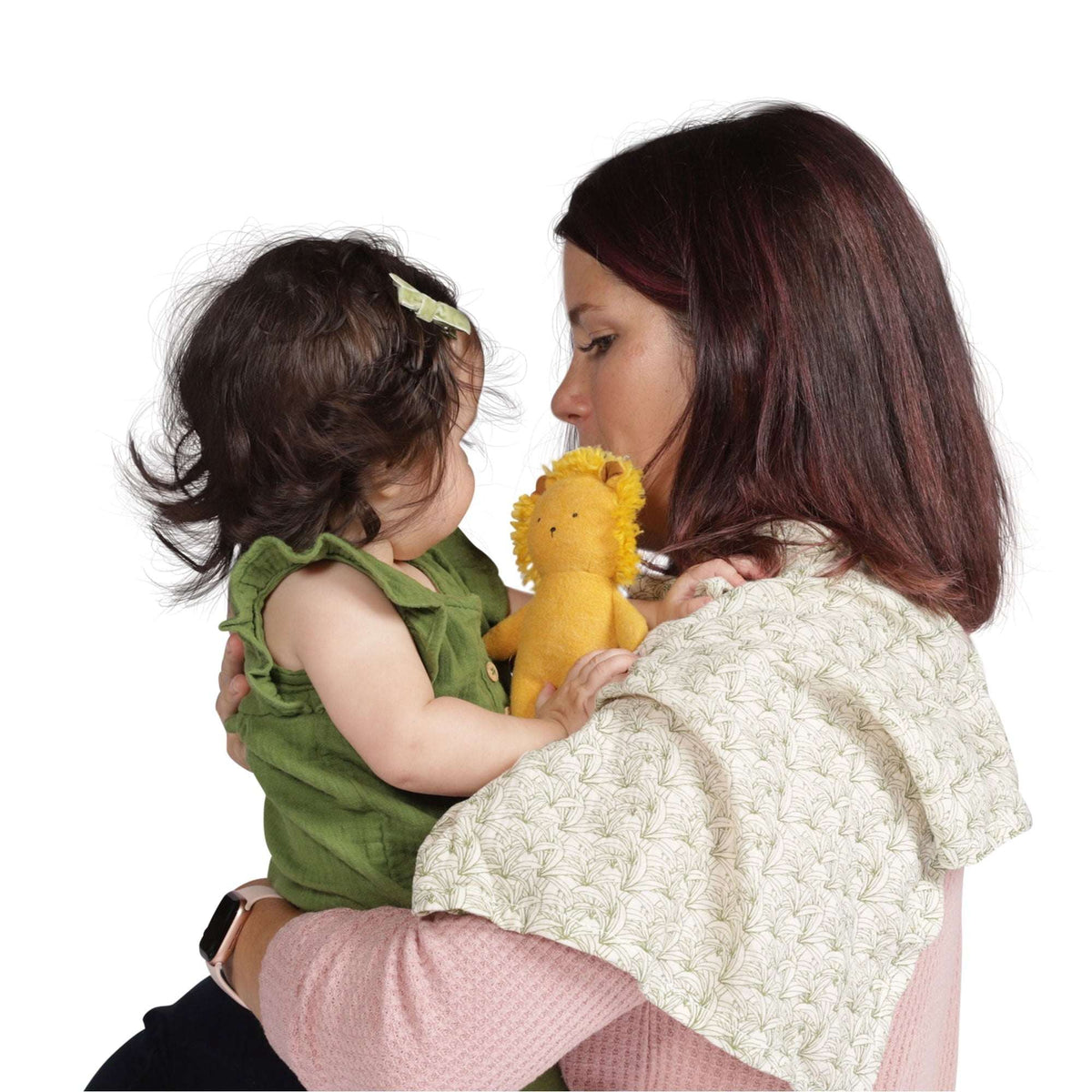Manhattan Toy Embroidered Plush Lion Baby Rattle + Soft Cotton Burp Cloth, 16 x 16 Inches