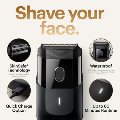 Manscaped The Handyman Compact Foil Face Shaver – Men's Travel Electric Facial Hair Groomer, USB-C Rechargeable - Black