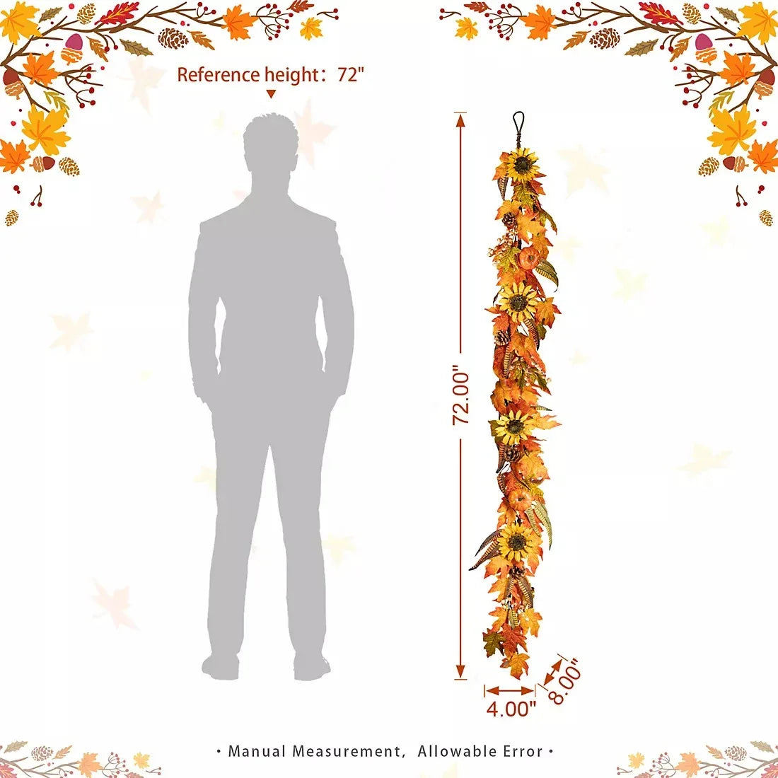 Glitzhome 6' Fall Maple Leaf and Sunflower Garland