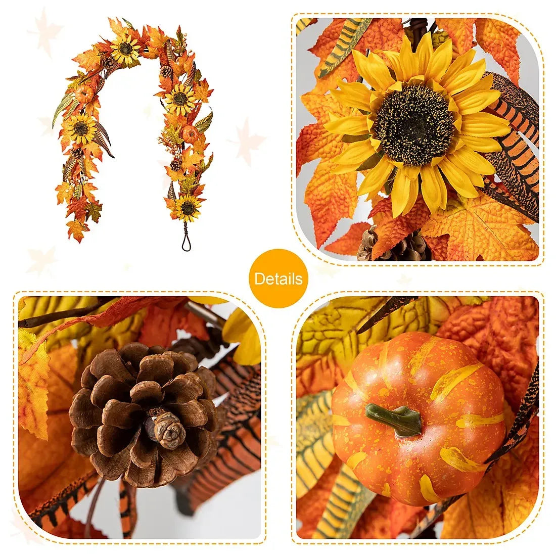 Glitzhome 6' Fall Maple Leaf and Sunflower Garland