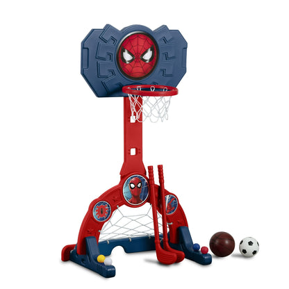 Marvel Spider-Man 4-in-1 Sports Center – Adjustable Basketball Hoop, Soccer/Hockey Net & Golf, Red
