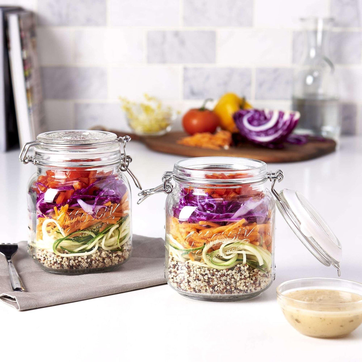 Mason Craft & More Set of 2 Airtight Glass Clamp Jars with Lid, Clear Round Mason Jar Storage Canister, 1 Liter (34oz)