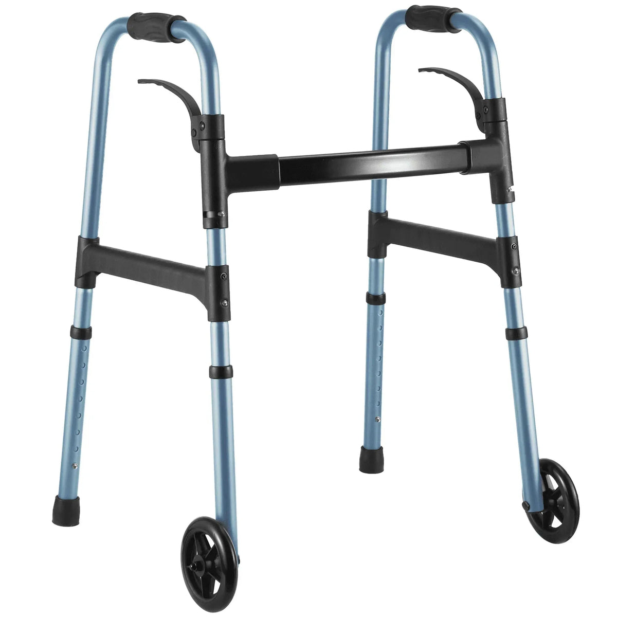 MaxKare Folding Walker with Wheels, 8 Levels Adjustable Height 30.5"-37.5", 300lbs Weight Capacity, Lightweight, for Senior, Black