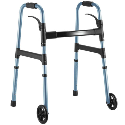 MaxKare Folding Walker with Wheels, 8 Levels Adjustable Height 30.5"-37.5", 300lbs Weight Capacity, Lightweight, for Senior, Black