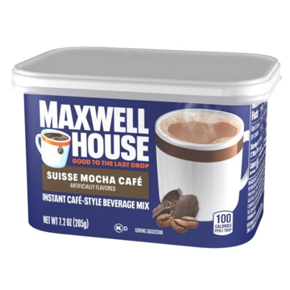 Maxwell House Instant Cafe-Style Beverage Mix, Easy to Prepare, 1 Canister, for Quick Morning Coffee or Afternoon Treat, Suisse Mocha Cafe, Kosher Dairy, 7.2 oz