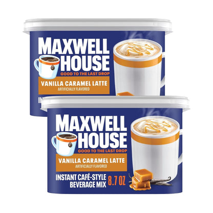 Maxwell House Instant Cafe-Style Beverage Mix, Easy to Prepare, 1 Canister, for Quick Morning Coffee or Afternoon Treat, Vanilla Caramel Latte, Kosher Dairy, 8.7 oz