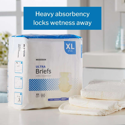 McKesson Ultra Incontinence Briefs - Absorbent, Disposable, Unisex - XL, 15 Count, 4 Packs, 60 Total