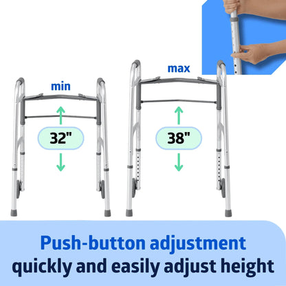Medline Lightweight Folding Walker for Seniors with 5-Inch Wheels, Steel, Silver, 300 lb Weight Capacity