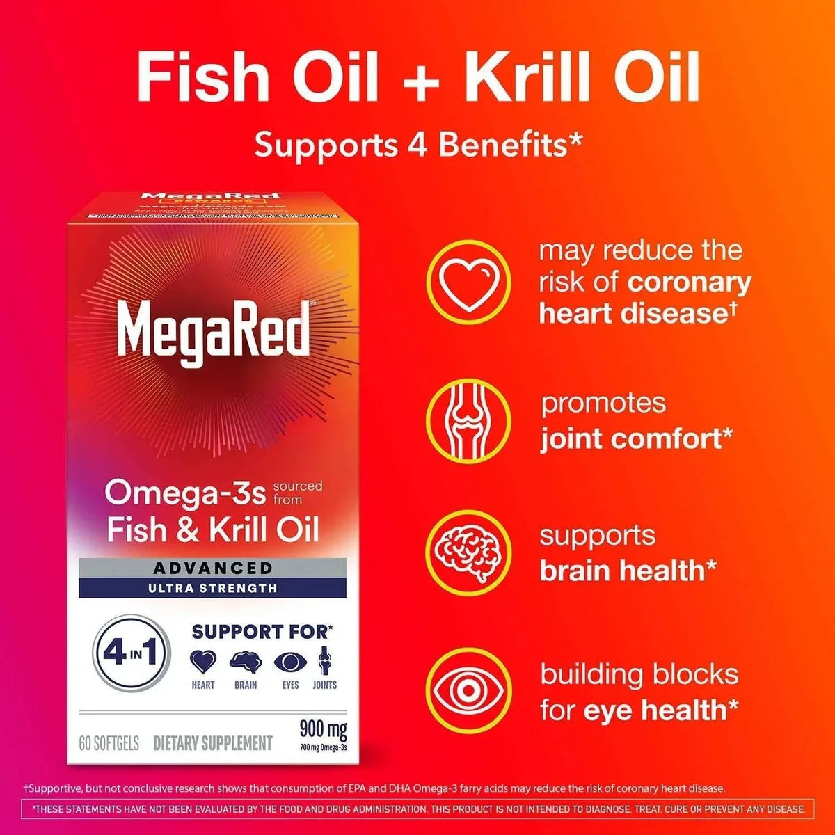 MegaRed Omega-3 Fish & Krill Oil Advanced Softgels, 900 mg, 60 Count