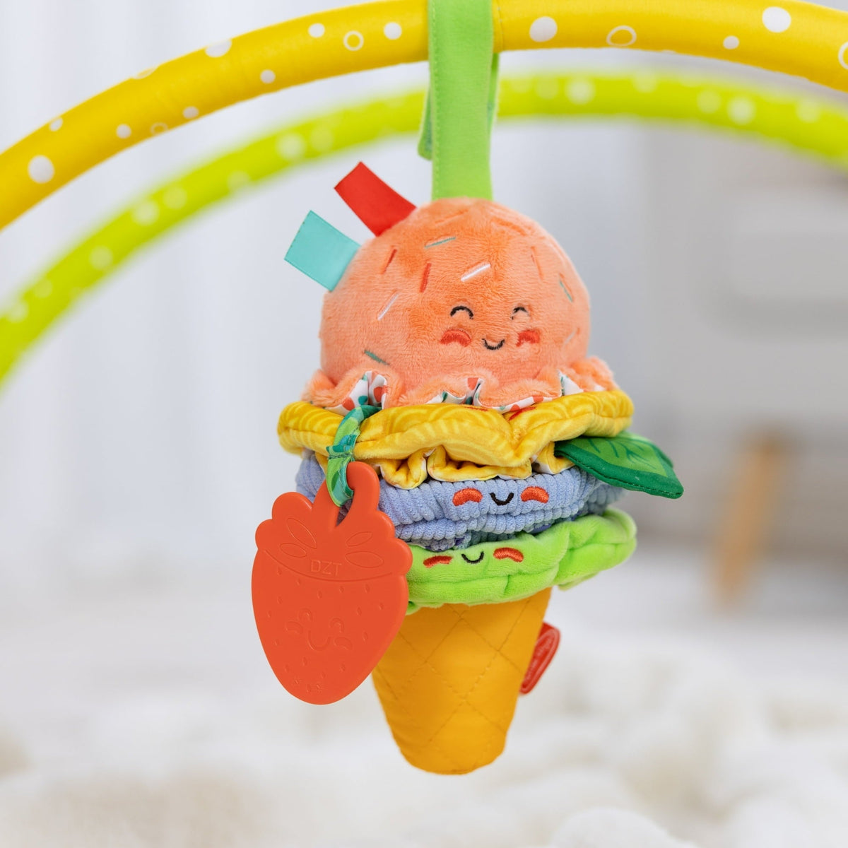 Melissa & Doug Ice Cream Take-Along Clip-On Infant Toy with Sound and Vibration