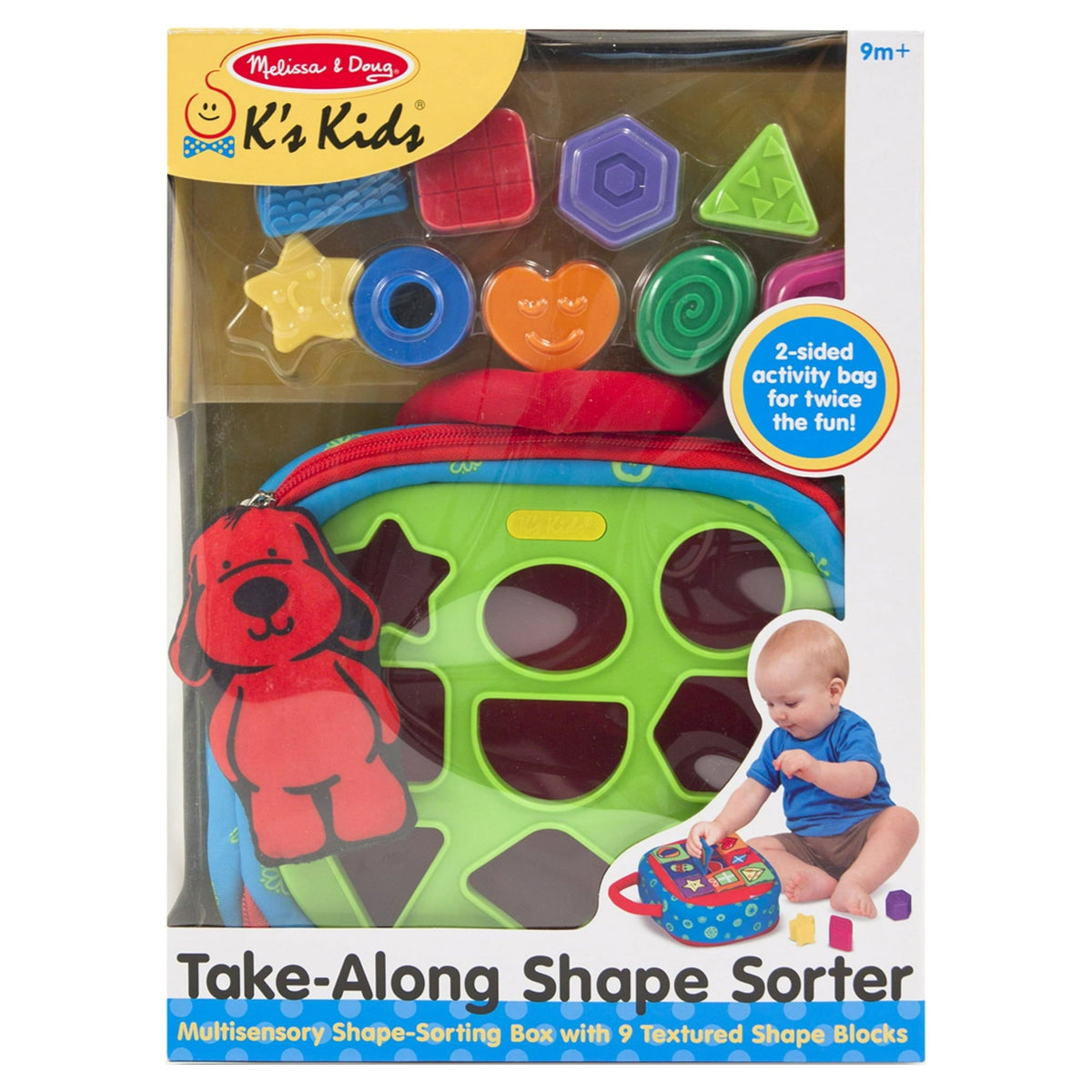 Melissa & Doug K's Kids Take-Along Shape Sorter Baby Toy With 2-Sided Activity Bag and 9 Textured Shape Blocks