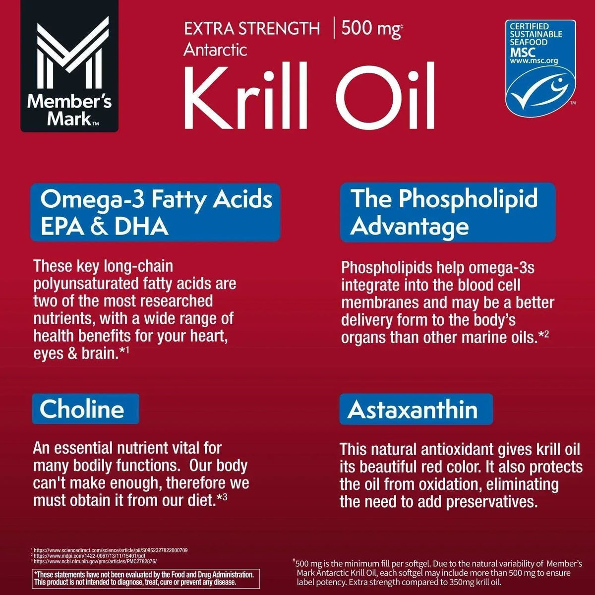Member's Mark Extra Strength Antarctic Pure Omega-3 Krill Oil, 500 mg, 160 ct.
