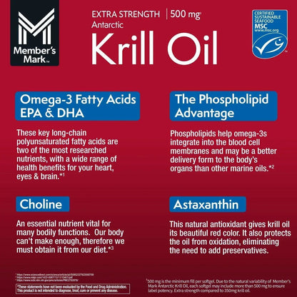 Member's Mark Extra Strength Antarctic Pure Omega-3 Krill Oil, 500 mg, 160 ct.
