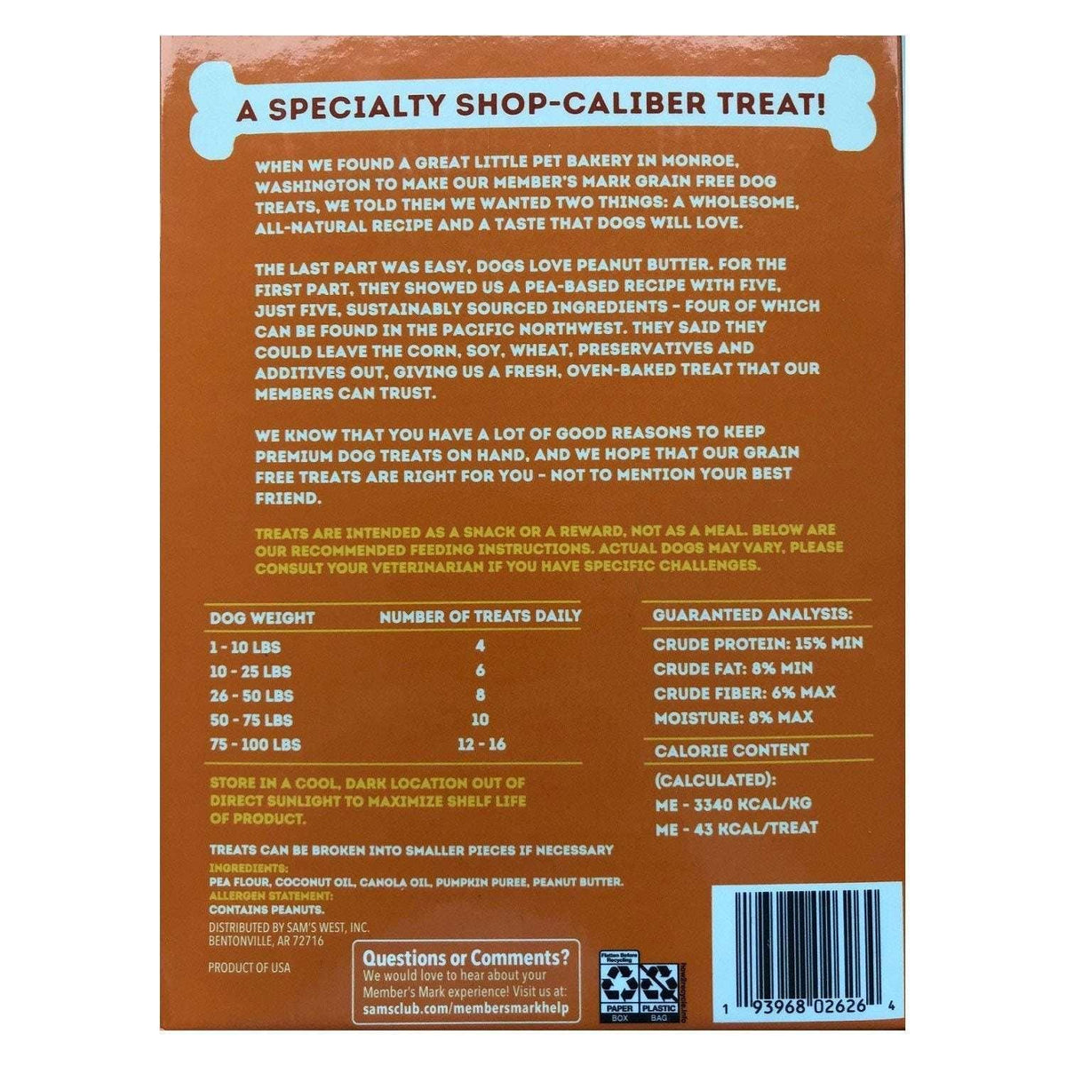 Member's Mark Grain-Free Dog Treat Biscuits, Peanut Butter Flavored, 5 lbs.
