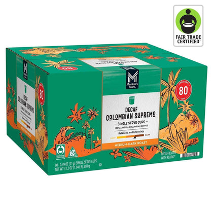 Member's Mark Decaf Medium-Dark Roast Coffee Pods, Colombian Supremo, 80 ct.