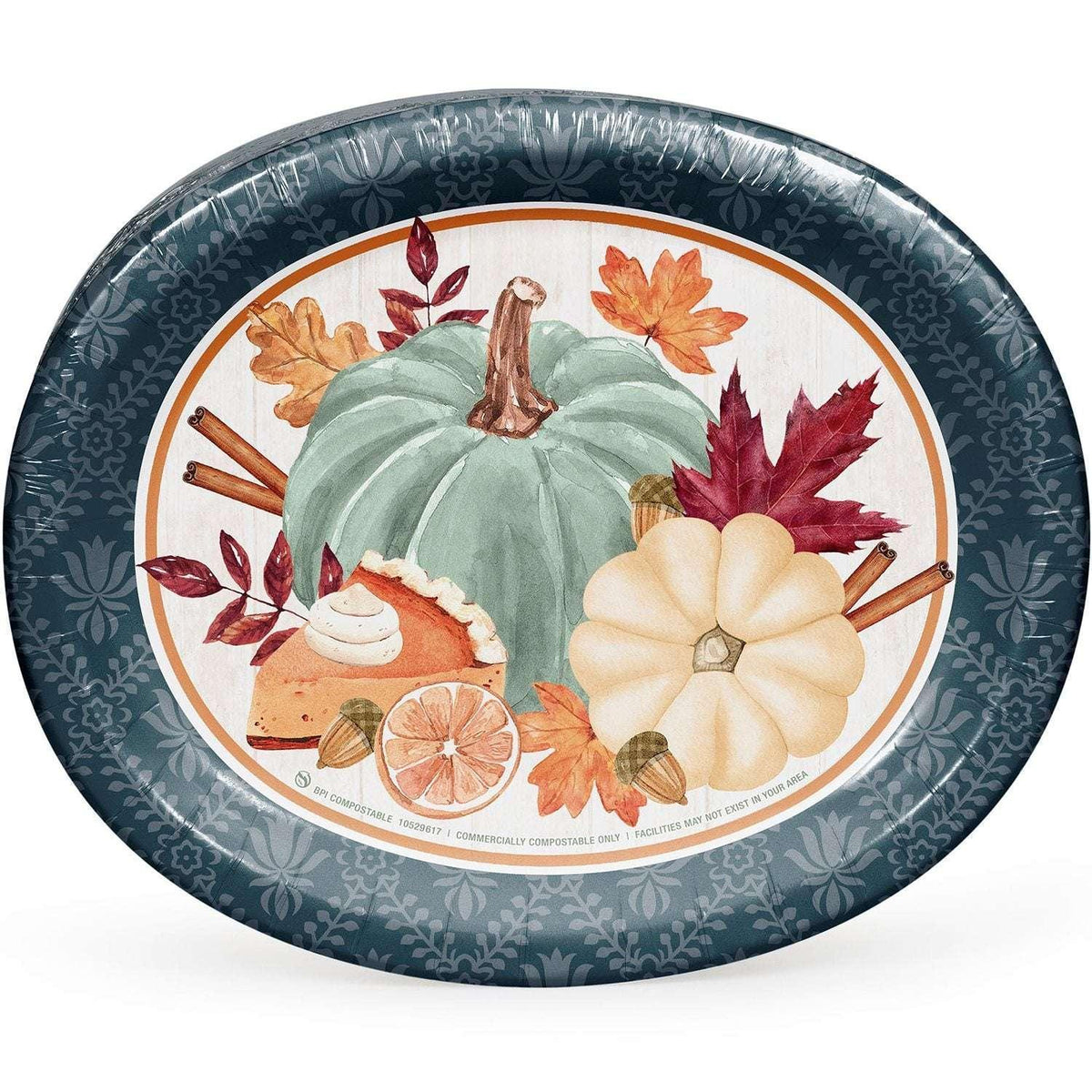 Member’s Mark Thanksgiving Oval Paper Plates, 10" x 12", 50 Count