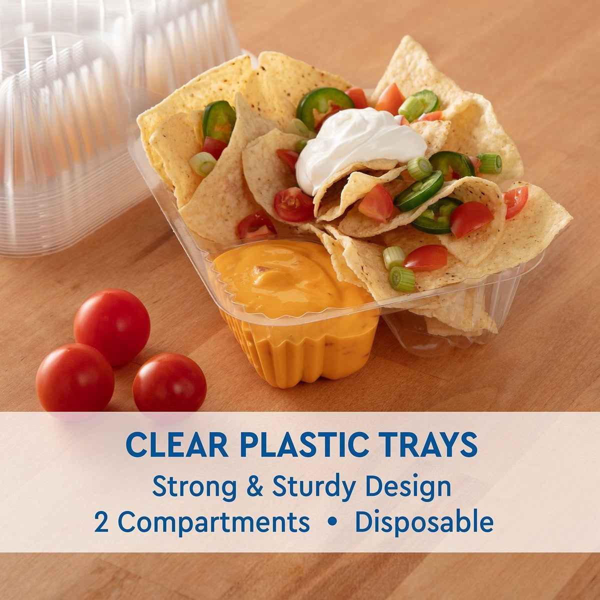 Member's Mark Clear 2-Compartment Nacho Trays 6.5" x 5", 200 ct.