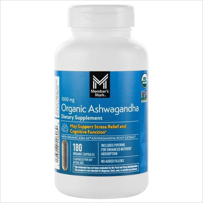 Member’s Mark Organic Ashwagandha 1000 mg Vegetarian Capsules, 180 ct.