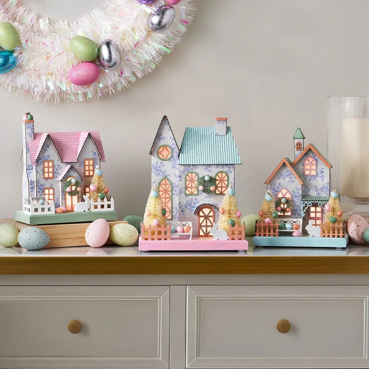 Member's Mark Pre-Lit Paper Houses, Set of 3