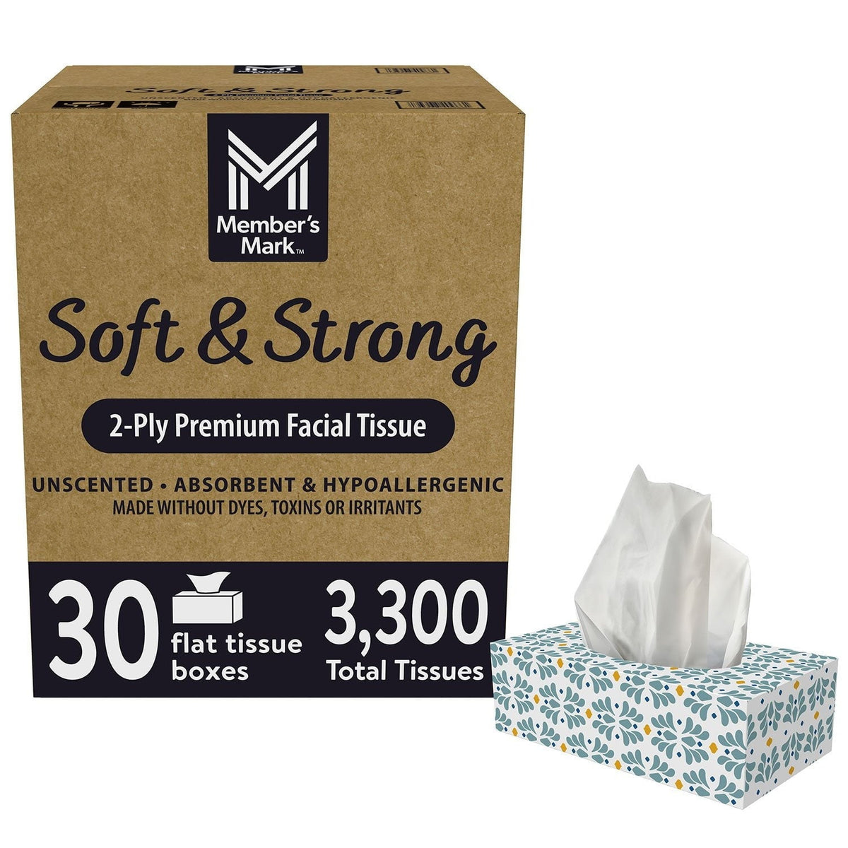 Member's Mark Soft and Strong 2-Ply Facial Tissues 30 boxes., 110 tissuesbox