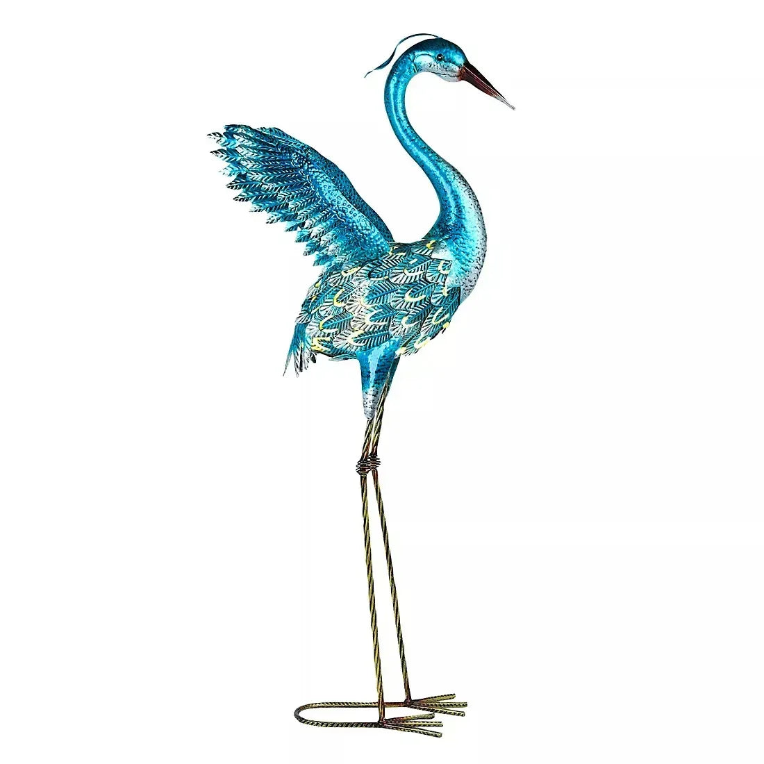 38.6" Metal Heron With Solar Lights