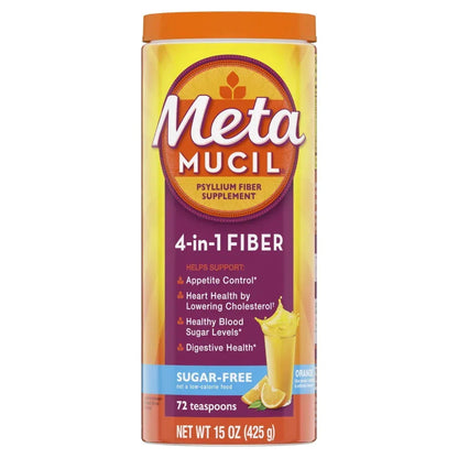 Metamucil Sugar-Free Fiber Supplement Powder for Daily Digestive Health, Orange Flavor, 30 Servings