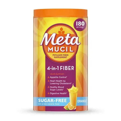 Metamucil Sugar-Free Fiber Supplement Powder for Daily Digestive Health, Orange Flavor, 30 Servings