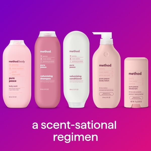 Method Body Lotion, Pure Peace, Rose Water, Peonies + Pink Sea Salt notes, 24 Hours of Moisture, 14 oz (PACK OF 3 )