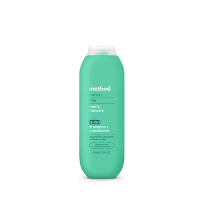 Method Men 2-in-1 Shampoo and Conditioner, Marine + Mist - Cleans and Conditions with Argan and Jojoba Oil - Made without Parabens - 14 oz
