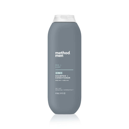 Method Men 2-in-1 Shampoo and Conditioner, Sea + Surf - Cleans and Conditions with Argan and Jojoba Oil - Made without Parabens - 14 oz