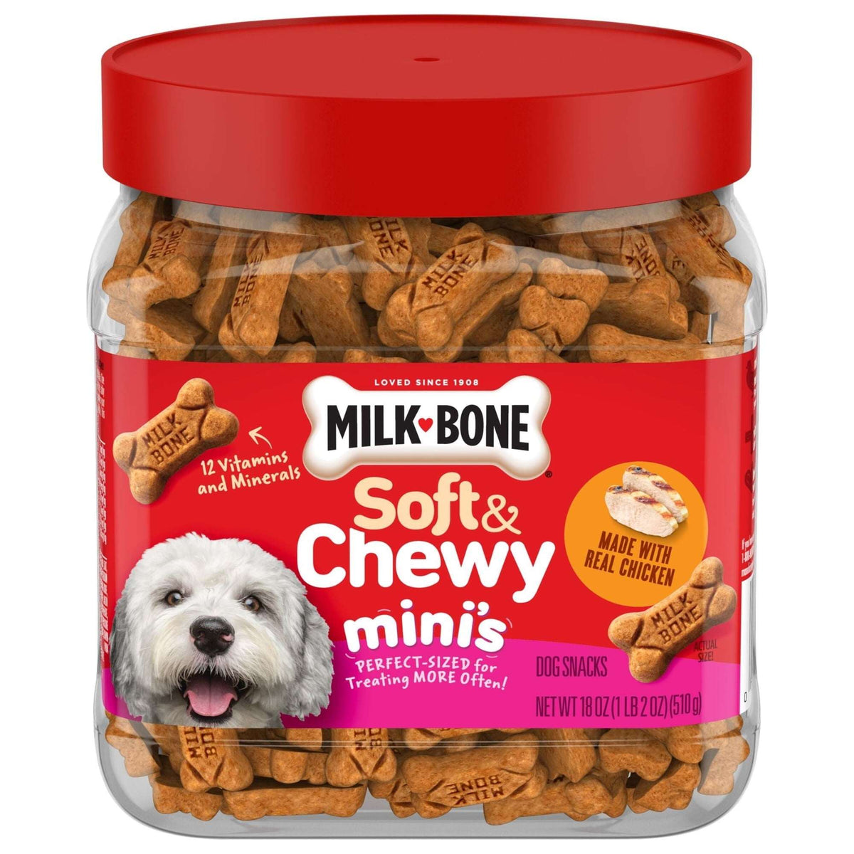 Milk Bone Soft & Chewy Mini’s Dog Treats, Made with Real Chicken, 18 oz Canister