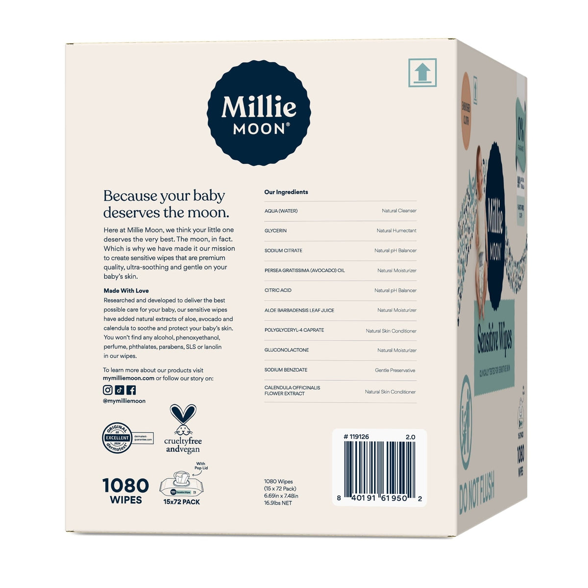 Millie Moon Sensitive Wipes, 1080 Count