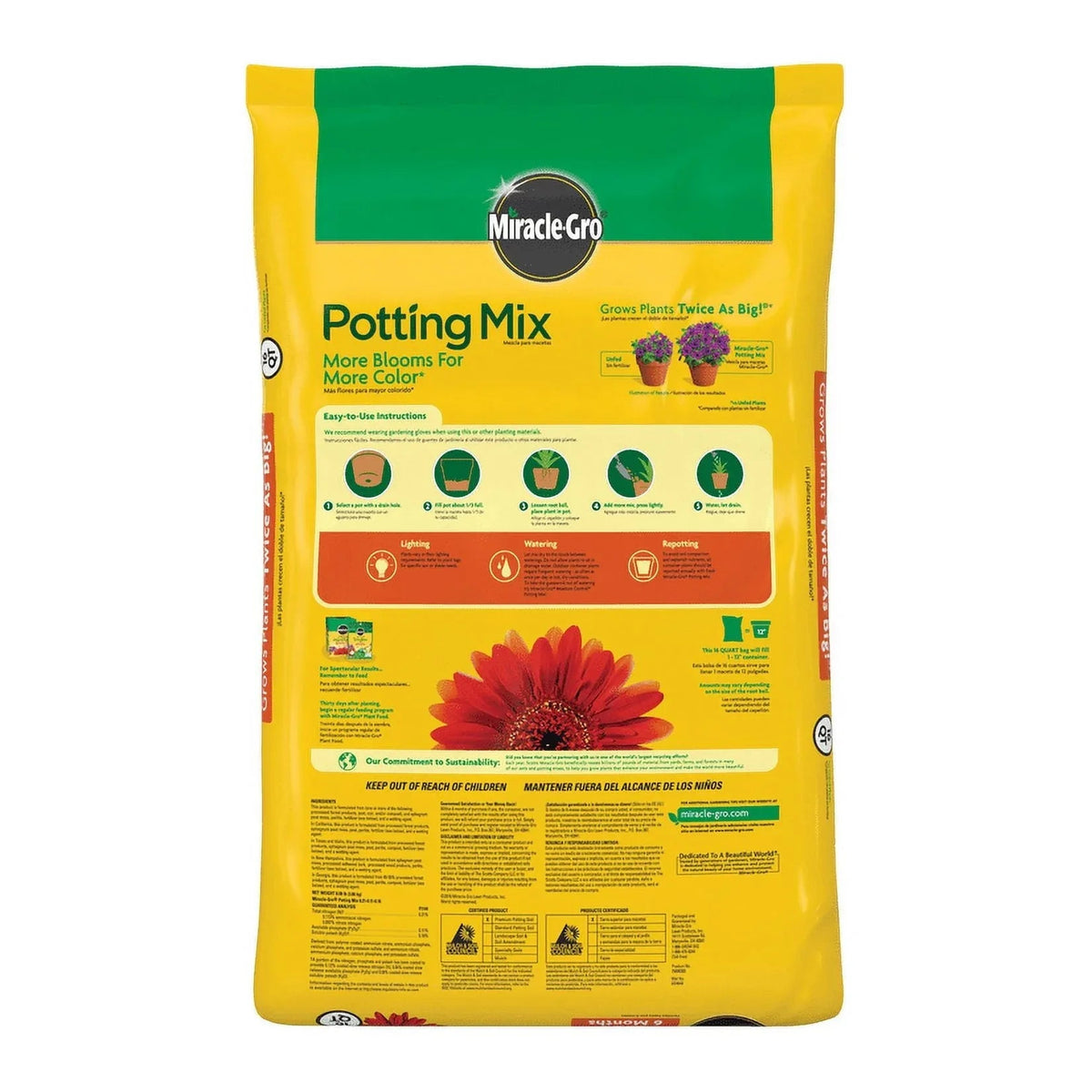 Miracle-Gro Potting Mix, For Container Plants, Flowers, Shrubs, 16 qt.