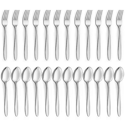 Mirdinner Dinner Forks and Spoons Set, Stainless Steel Silverware Flatware Set, Salad Fork and Soup Spoon, Using for Home, Kitchen or Restaurant, Mirror Polished, Dishwasher Safe
