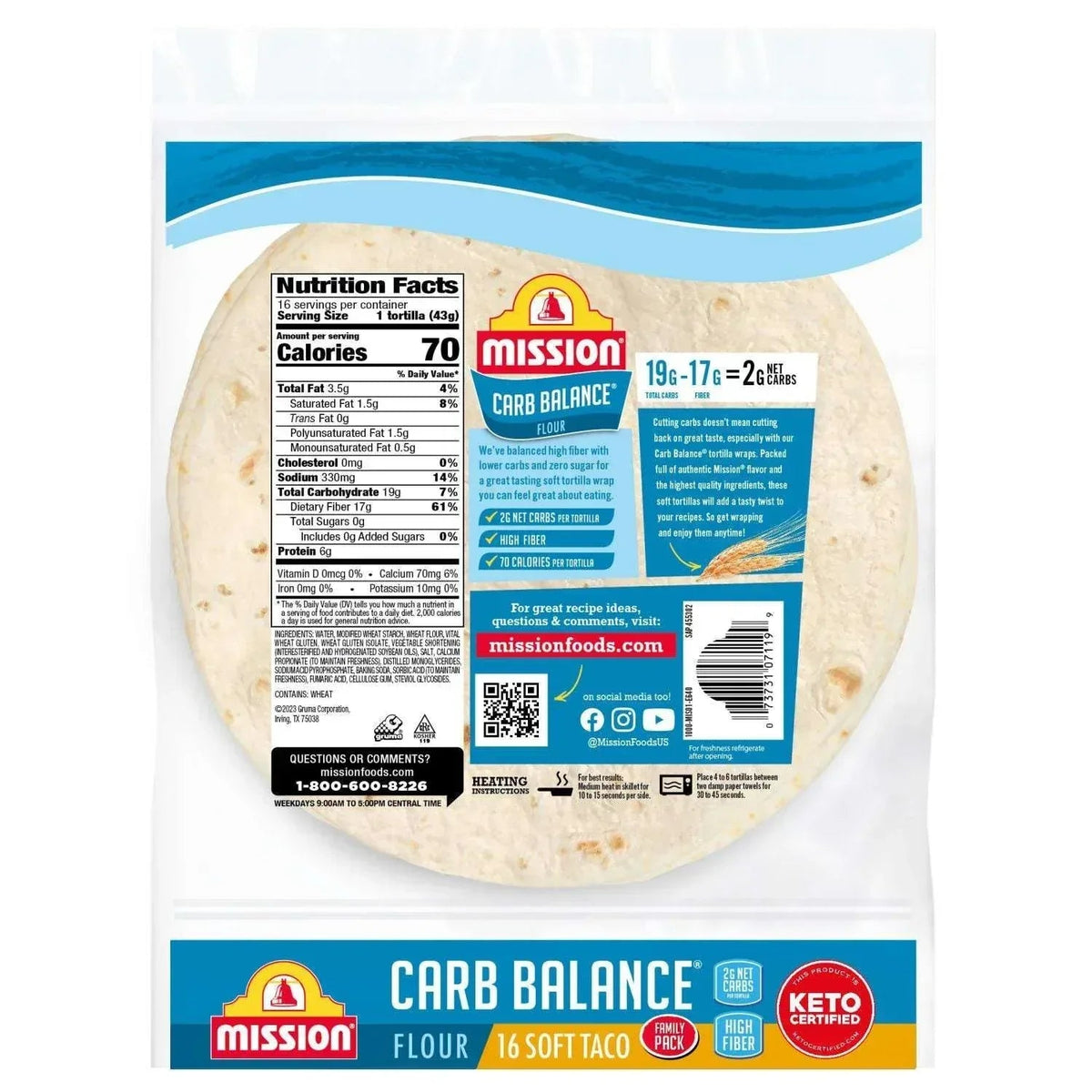 Mission Carb Balancen 8" Soft Taco Flour Tortillas, 16 ct.