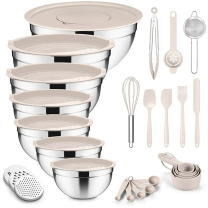 Mixing Bowls with Lids Set of 5, Vesteel Stainless Steel Mixing Bowls Metal Nesting Salad Bowls, Size 4.5, 3, 1.5, 1, 0.7 QT Great for Cooking, Baking, Serving - Blue