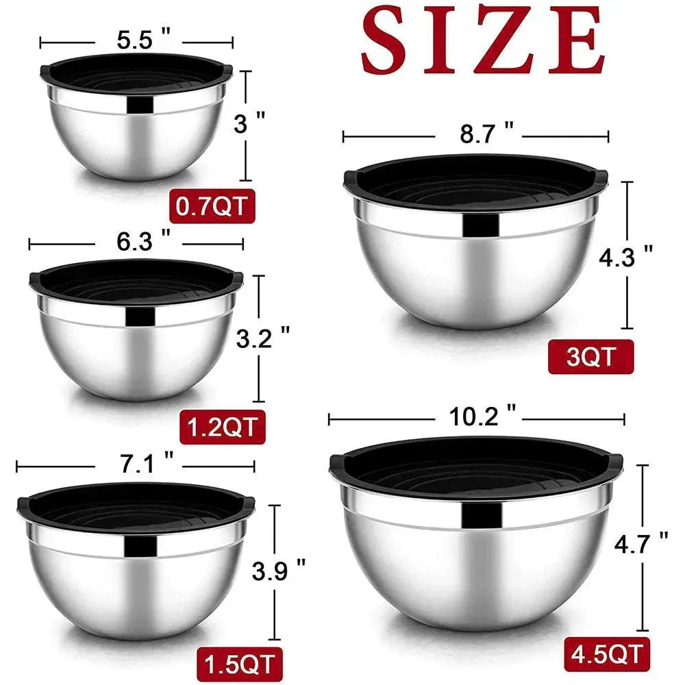 Mixing Bowls with Lids Set of 5, Vesteel Stainless Steel Mixing Bowls Metal Nesting Salad Bowls, Size 4.5, 3, 1.5, 1, 0.7 QT Great for Cooking, Baking, Serving - Blue