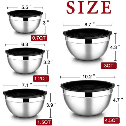 Mixing Bowls with Lids Set of 5, Vesteel Stainless Steel Mixing Bowls Metal Nesting Salad Bowls, Size 4.5, 3, 1.5, 1, 0.7 QT Great for Cooking, Baking, Serving - Blue