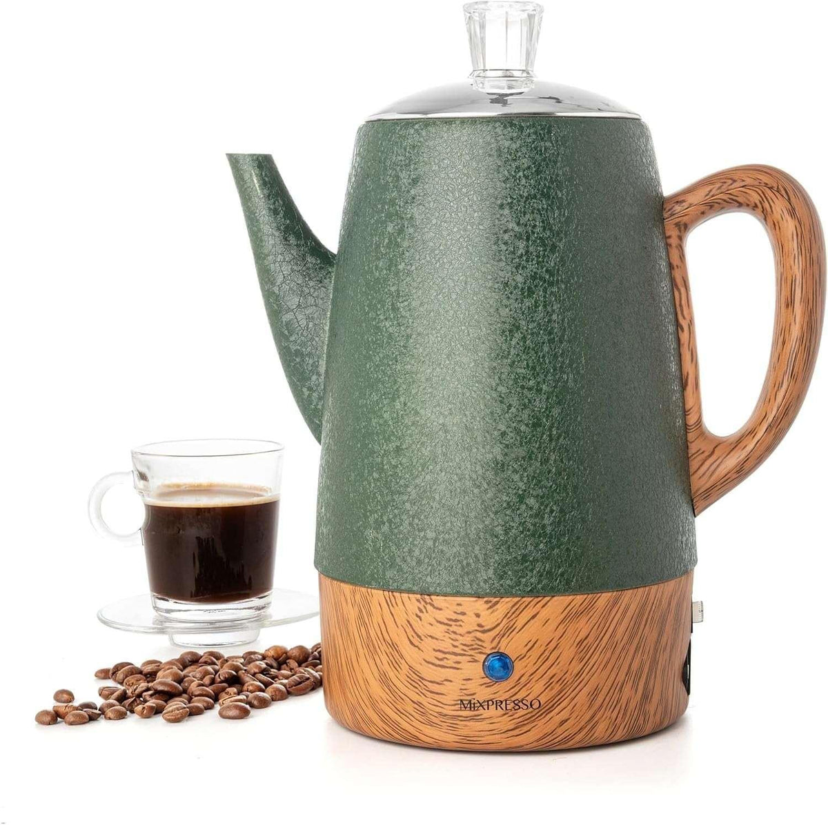 Mixpresso Percolator Coffee Pot Electric 10 Cup, Stainless Steel Coffee Maker, Coffee Percolator Electric With Keep Warm Function, 10 Cups Stainless Steel Perculator With Basket (Shiny Blue)