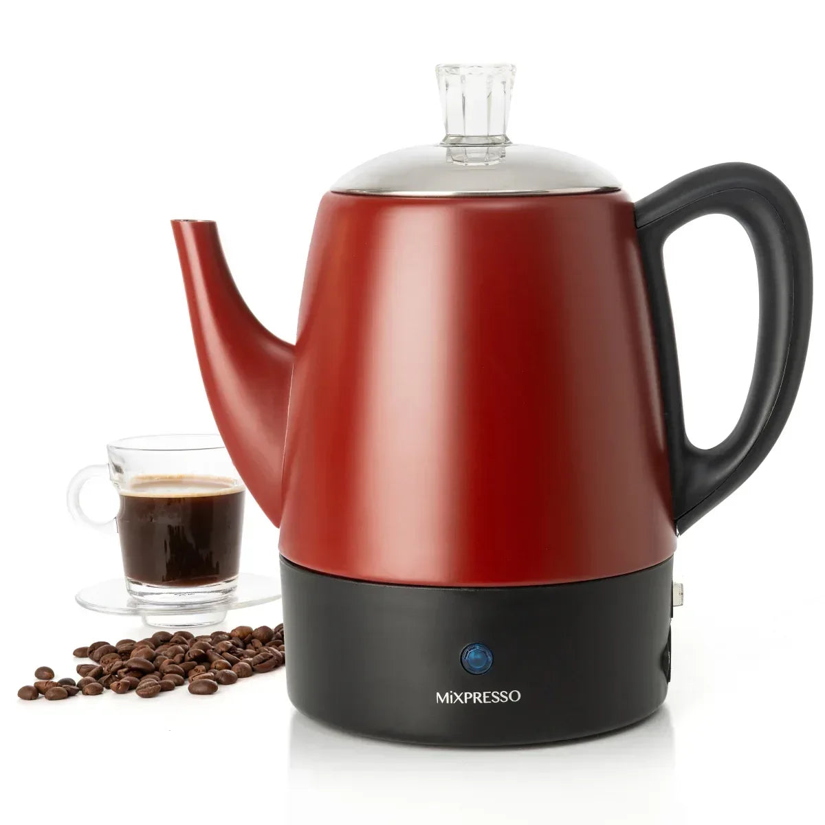 Mixpresso Percolator Coffee Pot Electric 10 Cup, Stainless Steel Coffee Maker, Coffee Percolator Electric With Keep Warm Function, 10 Cups Stainless Steel Perculator With Basket (Shiny Blue)