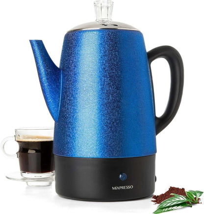 Mixpresso Percolator Coffee Pot Electric 10 Cup, Stainless Steel Coffee Maker, Coffee Percolator Electric With Keep Warm Function, 10 Cups Stainless Steel Perculator With Basket (Shiny Blue)