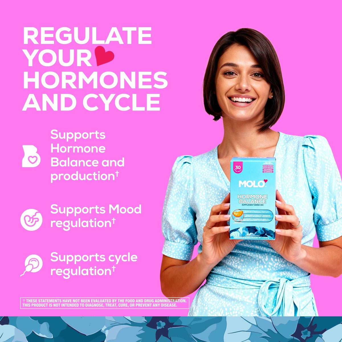 Molo Hormonal Balance Supplement Drink Mix, Mood Support and Cycle Regulation, Sweet Orange, 30 pack