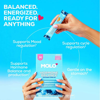 Molo Hormonal Balance Supplement Drink Mix, Mood Support and Cycle Regulation, Sweet Orange, 30 pack