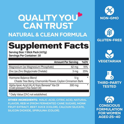 Molo Hormonal Balance Supplement Drink Mix, Mood Support and Cycle Regulation, Sweet Orange, 30 pack