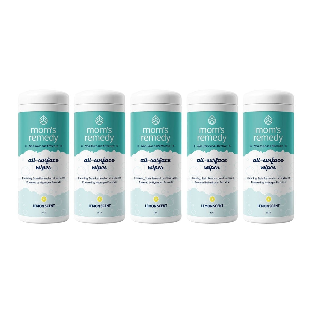 MomRemedy Hydrogen Peroxide All-Surface Cleaner and Stain Remover Wipes, Lemon, 30-count, 5-pack