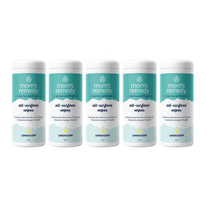 MomRemedy Hydrogen Peroxide All-Surface Cleaner and Stain Remover Wipes, Lemon, 30-count, 5-pack