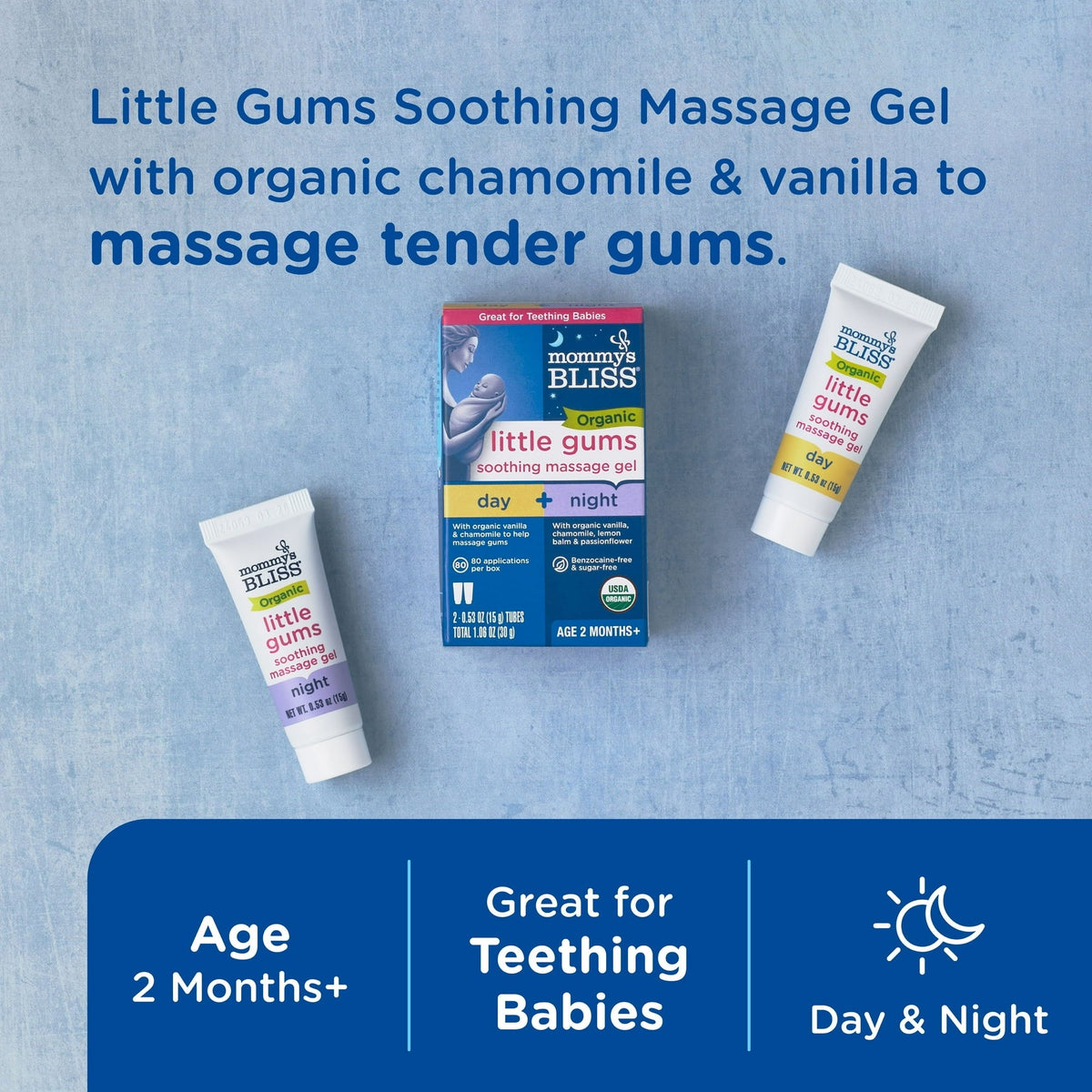 Mommy's Bliss Baby Gum Massage Organic Gel, Day & Night, 1.06 oz, 2 Pack