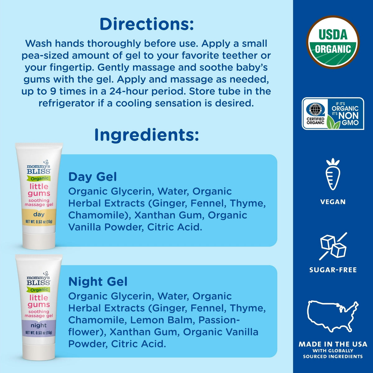 Mommy's Bliss Baby Gum Massage Organic Gel, Day & Night, 1.06 oz, 2 Pack