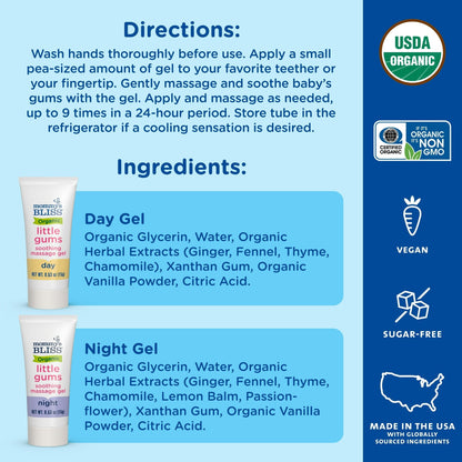Mommy's Bliss Baby Gum Massage Organic Gel, Day & Night, 1.06 oz, 2 Pack